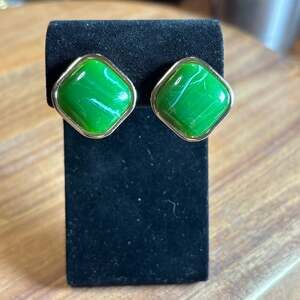 Vintage Green Square clip on Earrings